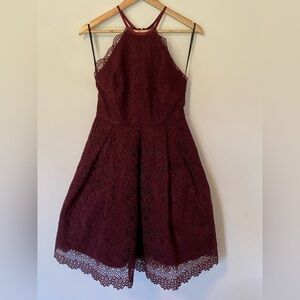 Laundry by Shelli Segal Lace Halter Dress in Burgundy